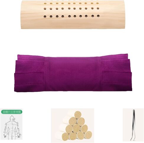 Solid Wood Moxa Box Cervical Pillow Moxibustion Box with Velvet Smoke Filter Cover Home Use Rotating Temperature Treatment Tool for Whole Body(1pcs) in Saudi Arabia