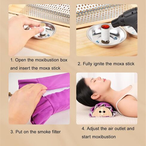 Solid Wood Moxa Box Cervical Pillow Moxibustion Box with Velvet Smoke Filter Cover Home Use Rotating Temperature Treatment Tool for Whole Body(1pcs) in Saudi Arabia