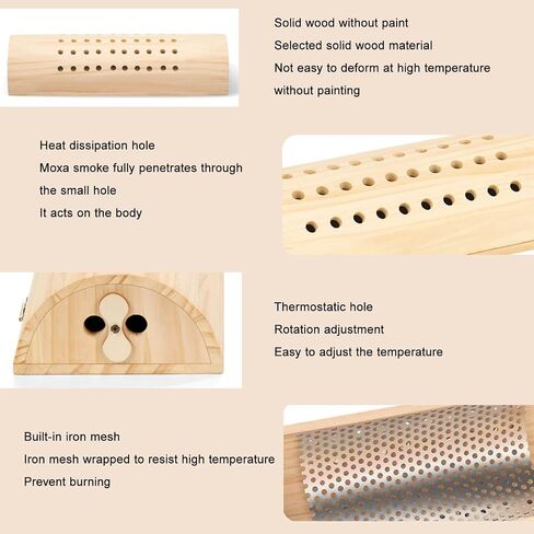 Solid Wood Moxa Box Cervical Pillow Moxibustion Box with Velvet Smoke Filter Cover Home Use Rotating Temperature Treatment Tool for Whole Body(1pcs) in Saudi Arabia