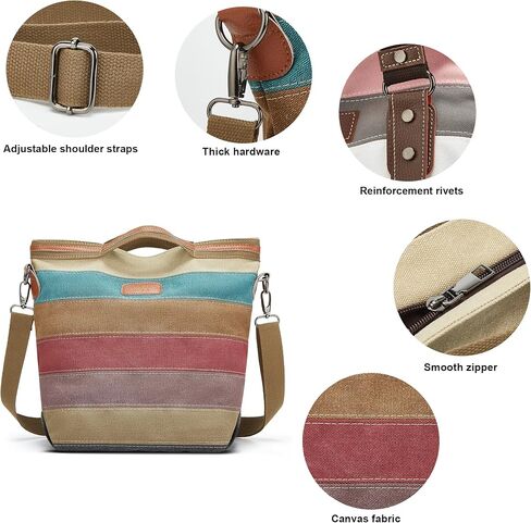 Canvas Hobo Bags for Women Casual Tote Bag Purses and Handbags Multi-Color Striped Crossbody Bags Ladies Top Handle Satchel in Saudi Arabia