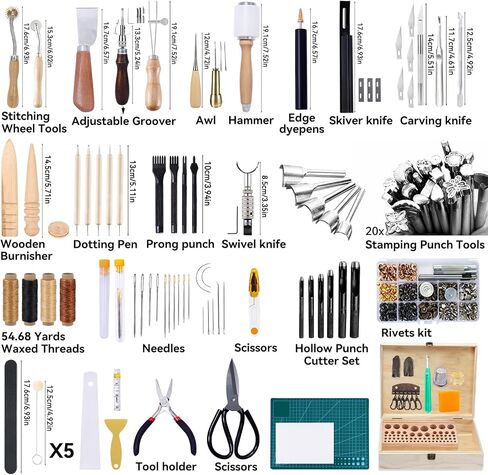 Leather Crafting Tools Leather Working Kit Leather Tool Kit Leather Working Tool Kit with Leather Prong Punch, Leather Hammer, Stitching Groover, Leather Skiver for Leather Making Projects in Saudi Arabia