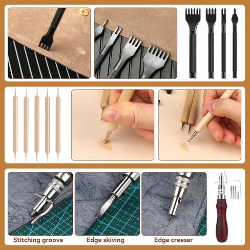 Leather Crafting Tools Leather Working Kit Leather Tool Kit Leather Working Tool Kit with Leather Prong Punch, Leather Hammer, Stitching Groover, Leather Skiver for Leather Making Projects in Saudi Arabia
