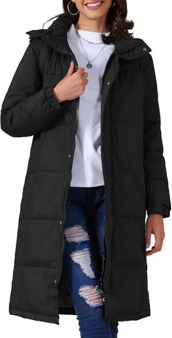 Allegra K Women's Winter Thicken Puffer Coat Warm Parka Down Jacket Hooded Outwear Long Padded Jacket in Saudi Arabia