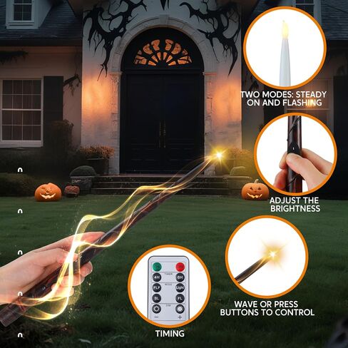 JOYIN 20Pcs Halloween Floating Candles and Witch Hat Light Up with Wand Remote Set Magic Hanging Candles and Wizard Hat with 2 Light Mode and Timer for Halloween Window Ceiling Porch Theme Party Decor in Saudi Arabia