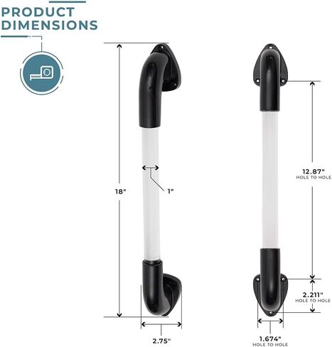 مقبض المساعدة IllumaGrip الاقتصادي مقاس 18 بوصة من الشركة المصنعة مع مركز مضاء LED للمركبات الترفيهية أو القارب أو مقبض المساعدة في الخطوات المنزلية للاستخدام الداخلي أو الخارجي (أسود) in Saudi Arabia