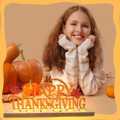 Metal Happy Thanksgiving Sign, Tiered Tray Decor with 18pcs Tealights, Orange Fall Decorations for Home, Office, Shelf, Mantel, Indoor, Table, Autumn Decoration, Turkey and Maple Leaf Decor in Kuwait