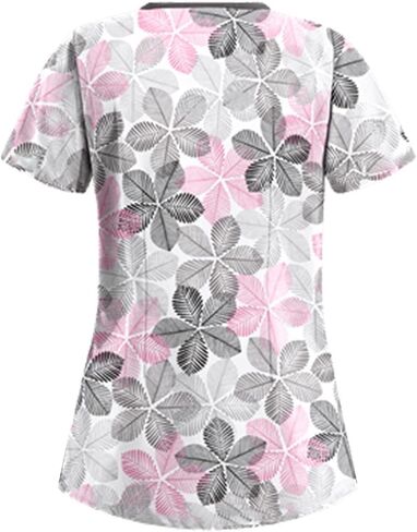 Scrubs for Women V Neck Short Sleeve Printed Tops Cartoon Pattern Plus Size Nursing with Pockets in Saudi Arabia