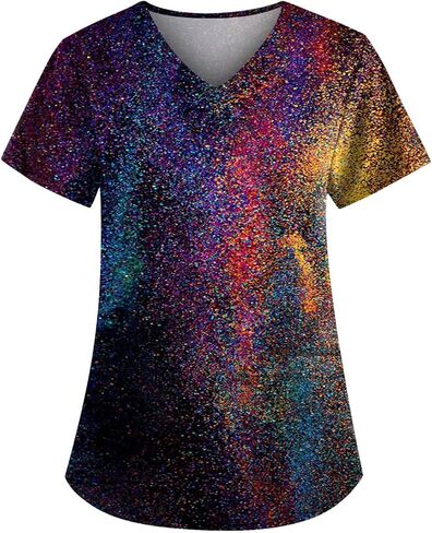 Scrubs for Women V Neck Short Sleeve Printed Tops Cartoon Pattern Plus Size Nursing with Pockets in Saudi Arabia