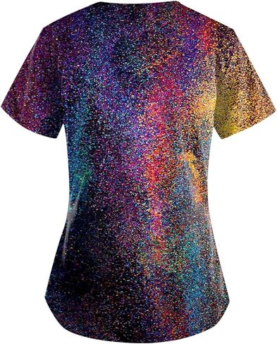 Scrubs for Women V Neck Short Sleeve Printed Tops Cartoon Pattern Plus Size Nursing with Pockets in Saudi Arabia