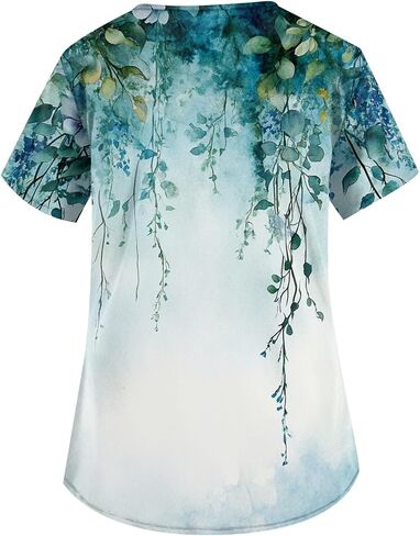 Scrubs for Women V Neck Short Sleeve Printed Tops Cartoon Pattern Plus Size Nursing with Pockets in Saudi Arabia