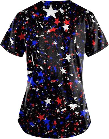 Scrubs for Women V Neck Short Sleeve Printed Tops Cartoon Pattern Plus Size Nursing with Pockets in Saudi Arabia