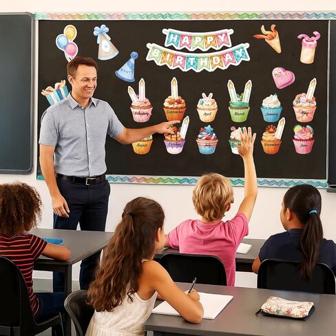 WERNNSAI 52PCS Boho Classroom Set Boho Happy Birthday Chart Calendar Decoration Rainbow Positive Bulletin Board for Home School Wall Birthday Cutouts Supplies in Saudi Arabia