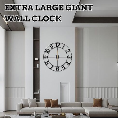 ساعة حائط معدنية كبيرة مقاس 30 بوصة، تعمل بالبطارية، ساعة مزرعة عتيقة صامتة غير موقوتة في الهواء الطلق مع أرقام عربية للفناء وحمام السباحة والحديقة وغرفة المعيشة وديكور المطبخ - أسود in Kuwait