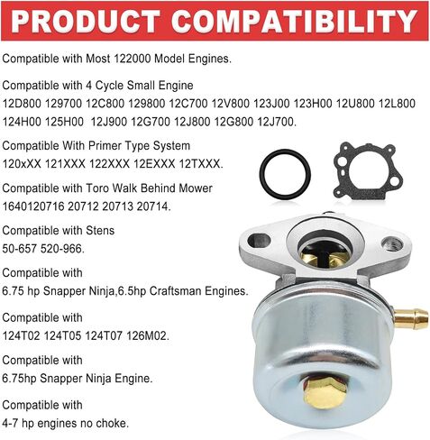 مكربن ​​799868 لمحركات Briggs & Stratton 4-7 HP (بدون اختناق) يتضمن حشية وحلقة دائرية عالية الأداء لاستبدال كربوهيدرات المحرك الصغير 694202، 693909 متوافق مع الموديلات 14111، 698444 in Kuwait