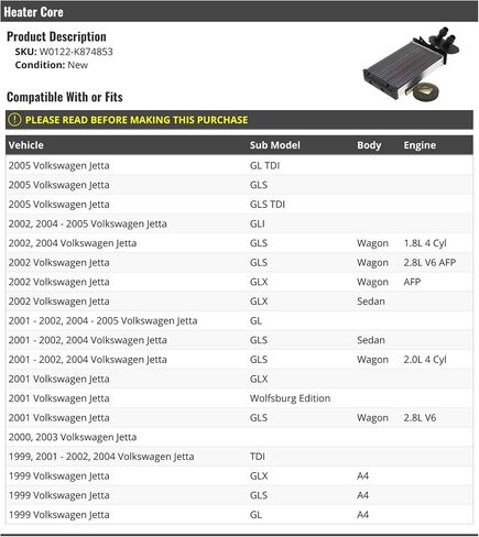 Heater Core - Compatible with 1999-2005 Volkswagen Jetta in Saudi Arabia