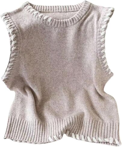 GORGLITTER Women's 2025 Contrast Binding Sweater Vest Crewneck Sleeveless Knit Tank Tops in Saudi Arabia