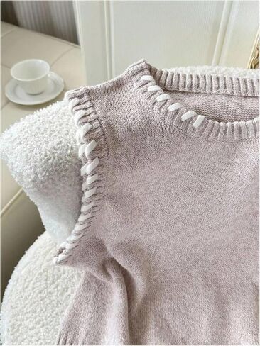 GORGLITTER Women's 2025 Contrast Binding Sweater Vest Crewneck Sleeveless Knit Tank Tops in Saudi Arabia