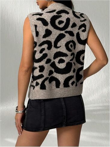 WDIRARA Women's Leopard Sweater Vest Button Down Sleeveless V Neck Knit Tank Tops in Saudi Arabia
