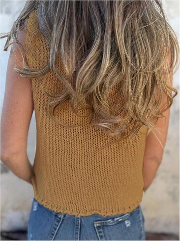 OYOANGLE Women's Button Up Crochet Sweater Vest Deep V Neck Sleeveless Knitwear Tops in Saudi Arabia