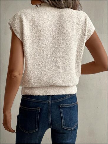 Verdusa Women's Mock Neck Sleeveless Fuzzy Sweater Vest Ribbed Cap Sleeve Pullover Tank Tops in Saudi Arabia