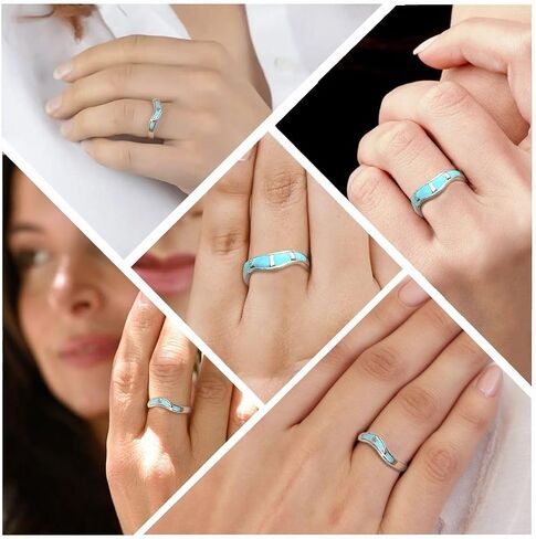 Shop LC Turquoise Rings for Women 925 Sterling Silver Band Boho Turquoise Jewelry for Women Santa Fe Style Promise Rings Birthday Gifts for Womens in Saudi Arabia