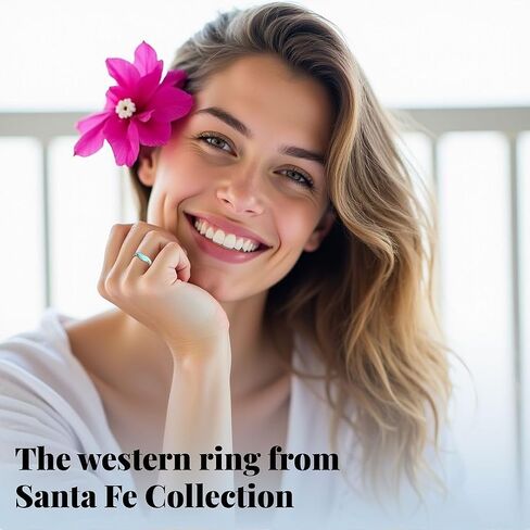 Shop LC Turquoise Rings for Women 925 Sterling Silver Band Boho Turquoise Jewelry for Women Santa Fe Style Promise Rings Birthday Gifts for Womens in Saudi Arabia