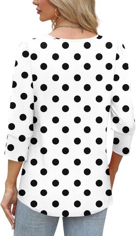 Womens Polka Dots Printed Shirts Casual 3/4 Sleeve Blouses Dressy Casual Crewneck Tops Fall Fashion Clothing in Saudi Arabia