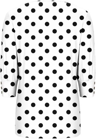 Womens Polka Dots Printed Shirts Casual 3/4 Sleeve Blouses Dressy Casual Crewneck Tops Fall Fashion Clothing in Saudi Arabia