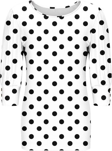 Womens Polka Dots Printed Shirts Casual 3/4 Sleeve Blouses Dressy Casual Crewneck Tops Fall Fashion Clothing in Saudi Arabia