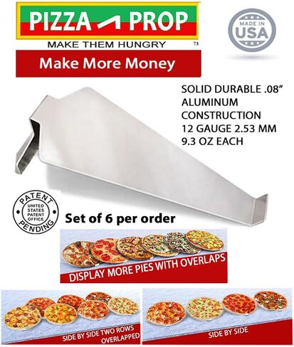 Pizza-Prop, Set of 6, Commercial Pizza Display Stand for increased sales. 0.08" Aluminum, Holds 16-24" Pans, 9.3 oz ea, Made in USA ( QT 6 Units Per Order ) in Saudi Arabia