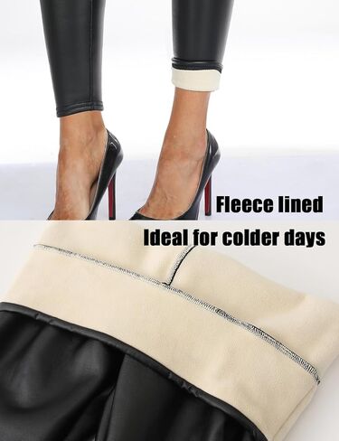 إمرأة أسود فو سروال ضيق من الجلد عالية الخصر الصوف مبطن الجوارب الدافئة بولي Pleather السراويل لفصل الشتاء in Kuwait