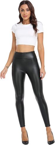 إمرأة أسود فو سروال ضيق من الجلد عالية الخصر الصوف مبطن الجوارب الدافئة بولي Pleather السراويل لفصل الشتاء in Kuwait