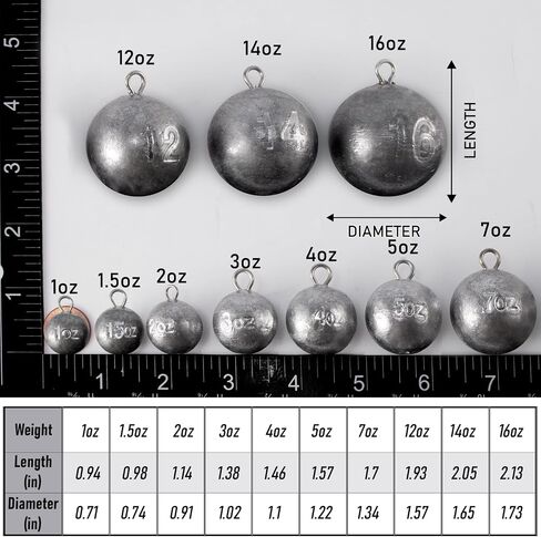 Dr.Fish Cannonball Sinkers Saltwater Ocean Fishing Weights Trolling Downrigger Weights Bottom Fishing Round Ball Lead Sinkers 1-16oz in Saudi Arabia