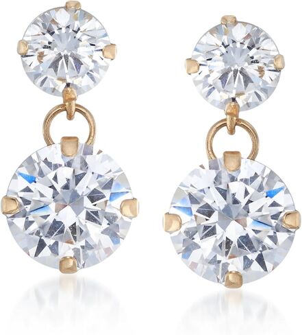 Ross-Simons 3.50 ct. t.w. CZ Double Drop Earrings in 14kt Yellow Gold in Saudi Arabia