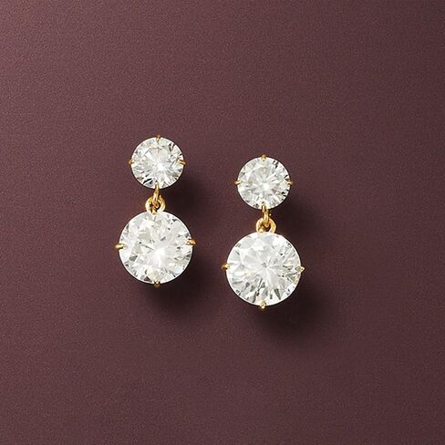 Ross-Simons 3.50 ct. t.w. CZ Double Drop Earrings in 14kt Yellow Gold in Saudi Arabia