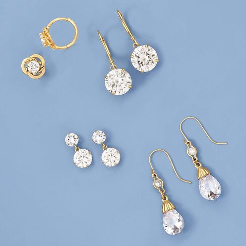 Ross-Simons 3.50 ct. t.w. CZ Double Drop Earrings in 14kt Yellow Gold in Saudi Arabia
