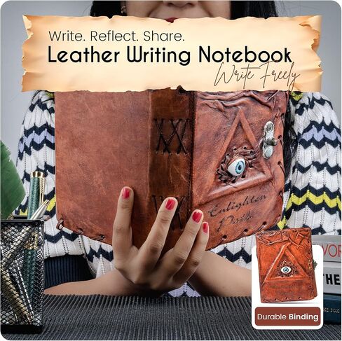 كتاب الإملائي من الظل سيد الخاتم مجلة جلدية يوميات ورقة حافة عتيقة مع قفل قفل السحر Wiccan كراسة الرسم هدية عيد الميلاد للرجال والنساء in Kuwait