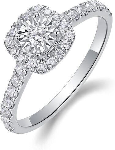 Sterling Silver Halo Lab Grown Diamond Engagement Ring, Pave Band in Saudi Arabia