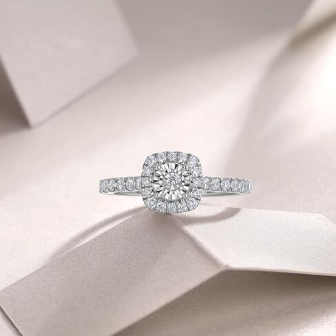 Sterling Silver Halo Lab Grown Diamond Engagement Ring, Pave Band in Saudi Arabia