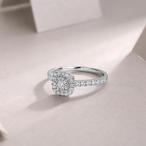 Sterling Silver Halo Lab Grown Diamond Engagement Ring, Pave Band in Saudi Arabia