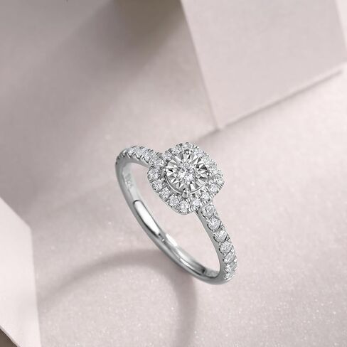Sterling Silver Halo Lab Grown Diamond Engagement Ring, Pave Band in Saudi Arabia