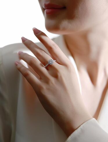 Sterling Silver Halo Lab Grown Diamond Engagement Ring, Pave Band in Saudi Arabia