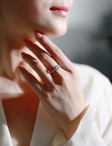 Sterling Silver Halo Lab Grown Diamond Engagement Ring, Pave Band in Saudi Arabia