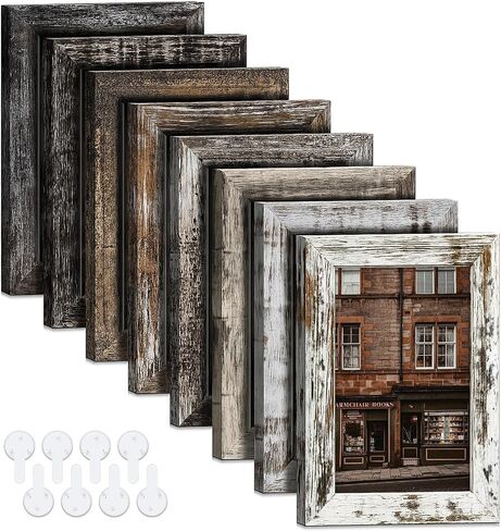 4x6 Picture Frames Set of 8, Vintage Rustic Farmhouse Industrial Style Photo Frames, High Definition Real Glass, for Tabletop or Wall Hanging in Saudi Arabia