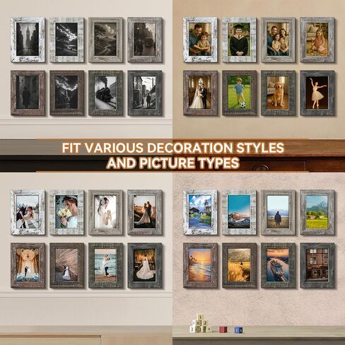 4x6 Picture Frames Set of 8, Vintage Rustic Farmhouse Industrial Style Photo Frames, High Definition Real Glass, for Tabletop or Wall Hanging in Saudi Arabia