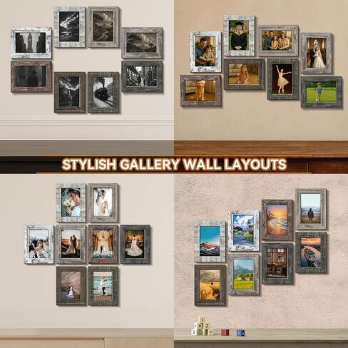 4x6 Picture Frames Set of 8, Vintage Rustic Farmhouse Industrial Style Photo Frames, High Definition Real Glass, for Tabletop or Wall Hanging in Saudi Arabia