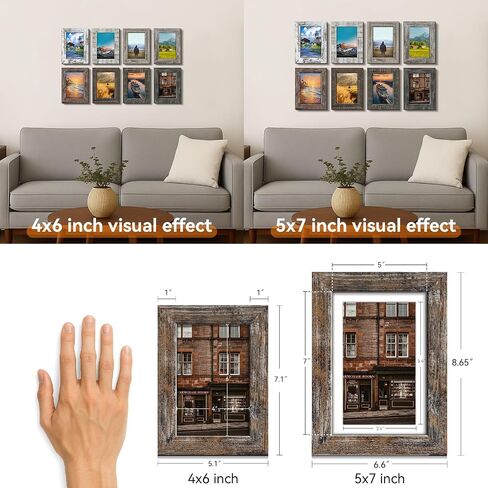 4x6 Picture Frames Set of 8, Vintage Rustic Farmhouse Industrial Style Photo Frames, High Definition Real Glass, for Tabletop or Wall Hanging in Saudi Arabia
