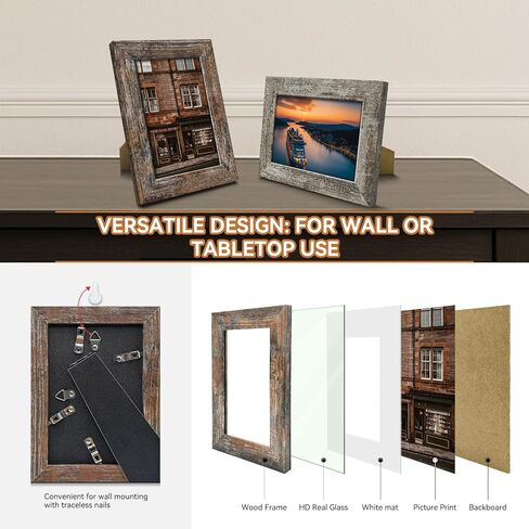 4x6 Picture Frames Set of 8, Vintage Rustic Farmhouse Industrial Style Photo Frames, High Definition Real Glass, for Tabletop or Wall Hanging in Saudi Arabia