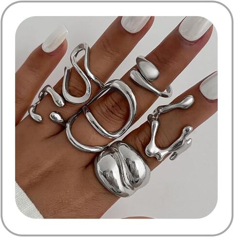 Chunky Rings Set for Women Gold Stacking Rings Set Open Adjustable Statement Ring Sets Irregular Geometric Ring Prom Costumes Jewelry Accessories 2025 Fashion Jewelry in Saudi Arabia