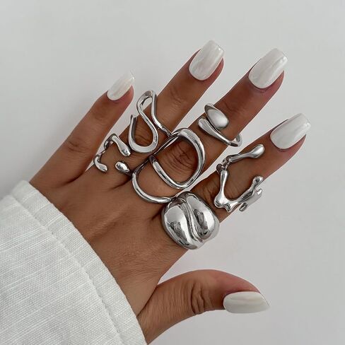 Chunky Rings Set for Women Gold Stacking Rings Set Open Adjustable Statement Ring Sets Irregular Geometric Ring Prom Costumes Jewelry Accessories 2025 Fashion Jewelry in Saudi Arabia